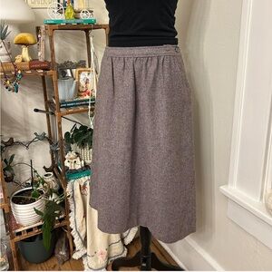 Union Made Wool Blend Tweed Grey/Brown Midi Skirt with Side Pockets